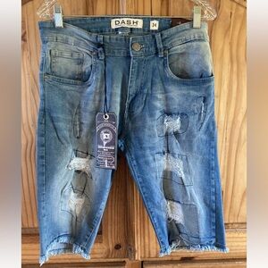 Men's DASH Denim blue distressed frayed hem jean denim shorts size 34 - NWT